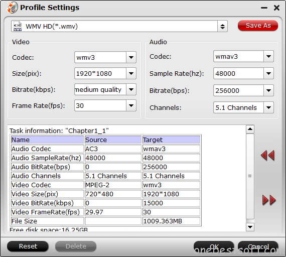HD WMV format settings