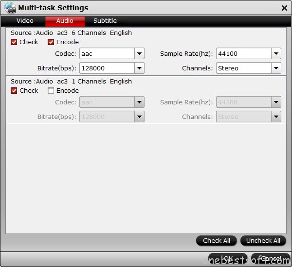 Multi-track audio settings