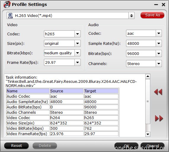 H.265 video settings