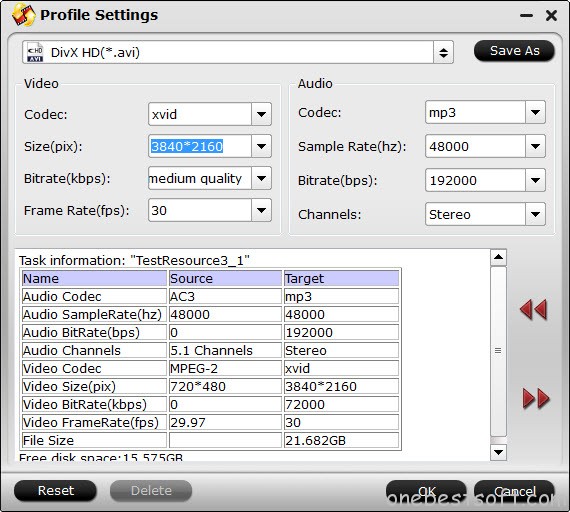 DivX video settings