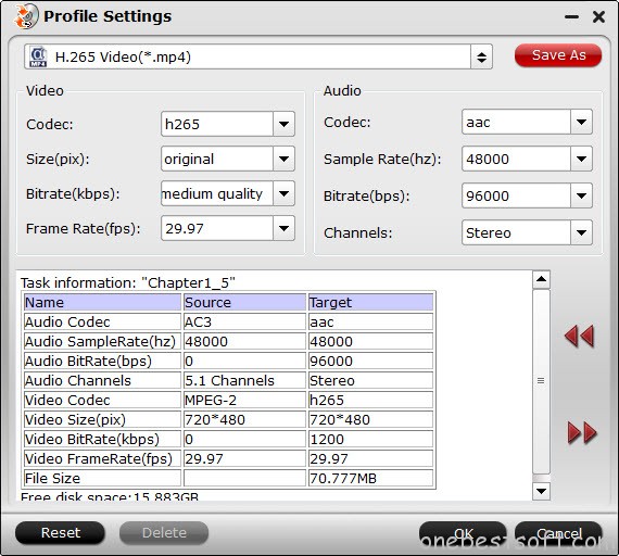 H.265/HEVC video settings
